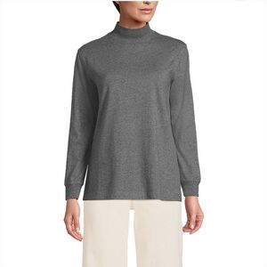 Lands' End Women’s Charcoal Turtleneck Super T Mock Long Sleeve Shirt